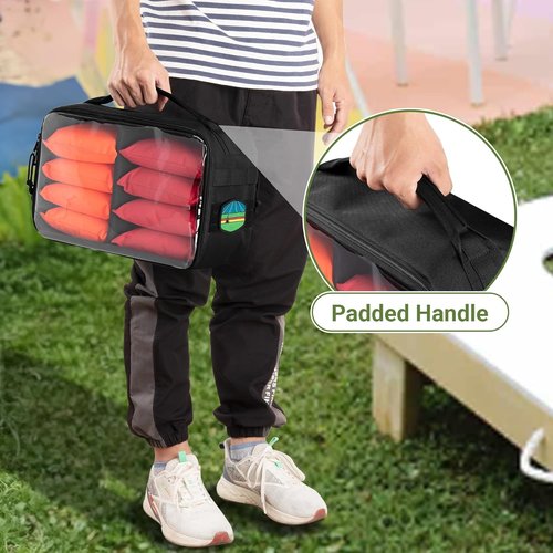 GOBUROS Cornhole Bag Carry Case - Holds Up to 8 Bags with Padded Divider & Portable Handle | Black