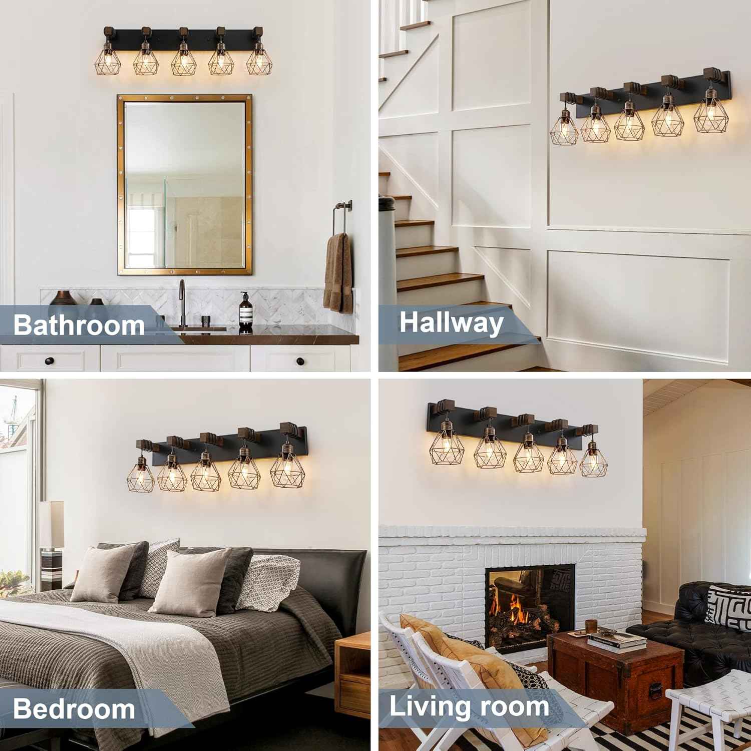 Farmhouse 3-Light Bathroom Vanity Light Fixture - Rustic White Wood Sconces for Mirror