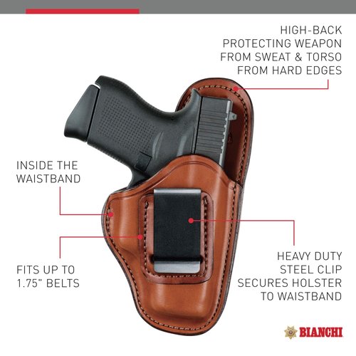 Bianchi Gun Leather #100 Professional IWB, Tan, Right Hand, SZ10A, Beretta Nano, Glock 26, 27, 43, Springfield XDS, Taurus PT-111, PT-140, PT-145 & Walther PPS (19232)