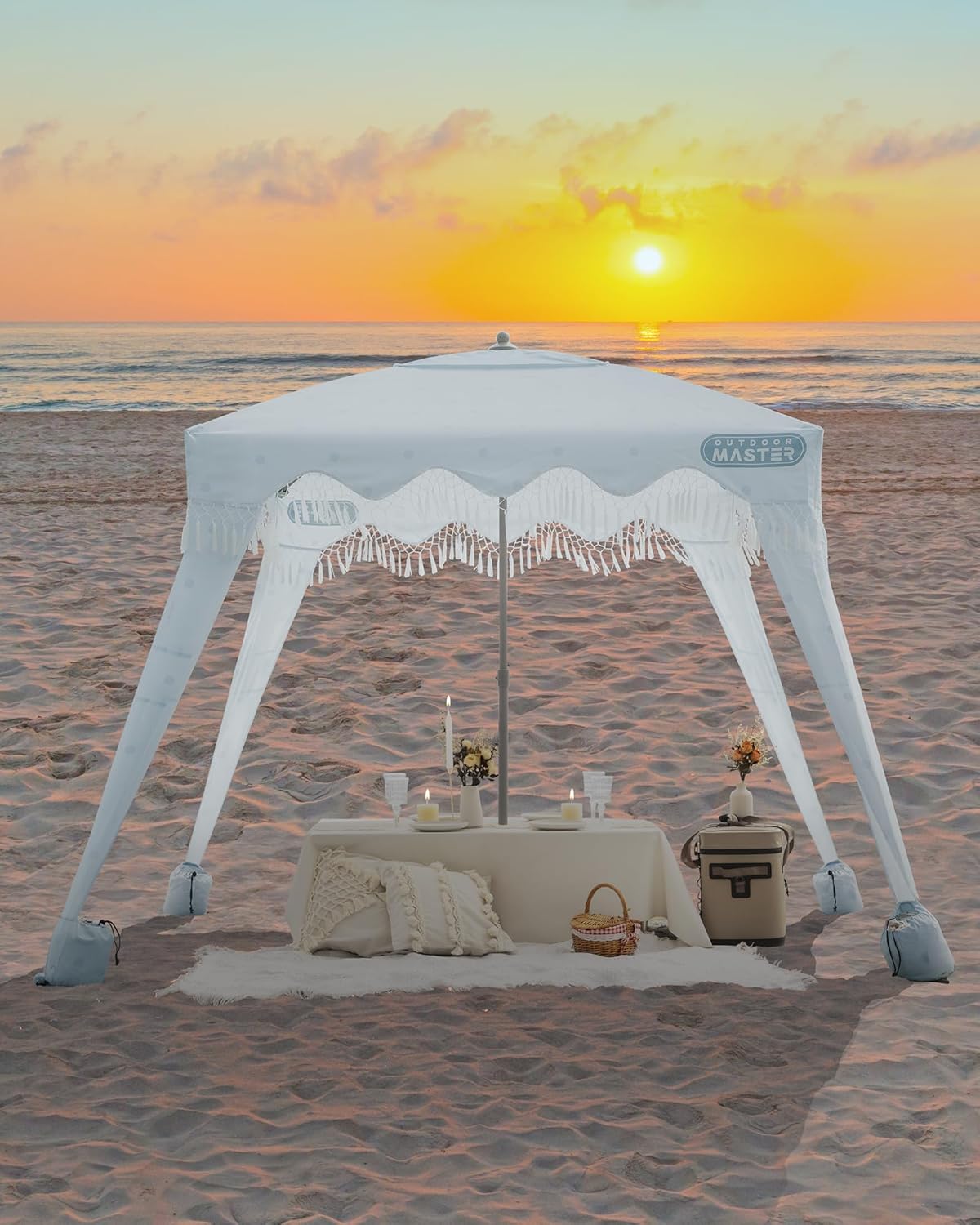 OutdoorMaster Beach Cabana - Portable 6' x 6' Canopy with Fringes & UPF 50+ UV Protection | Ideal for Family Fun