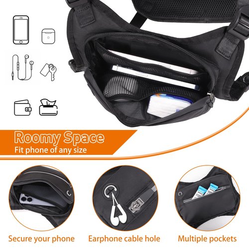 IMAGOA Water Resistant Chest Pack - Running Vest with Reflective Strip,Built-In Phone Holder & Extra Storage,Lightweight Running Pack for Running Hiking Cycling