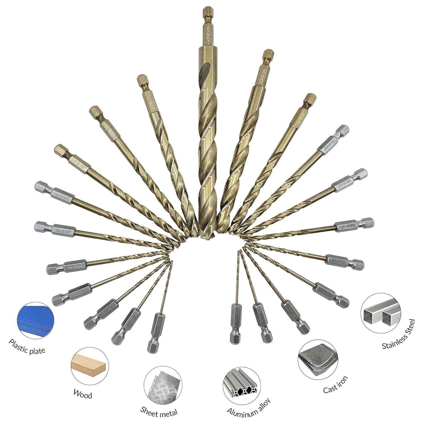 21-Piece Cobalt Drill Bit Set for Stainless Steel & Hard Metals - Jobber Length, 1/4" Hex Shank, SAE Sizes in Storage Case