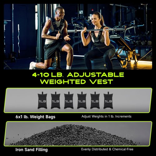 Liveet Adjustable Weighted Vest for Women Men, 4-10lb Weight Vest with 6 Ironsand Bags, Running Vest with Reflective Strips Adjustable Buckle Straps for Walking Strength Training