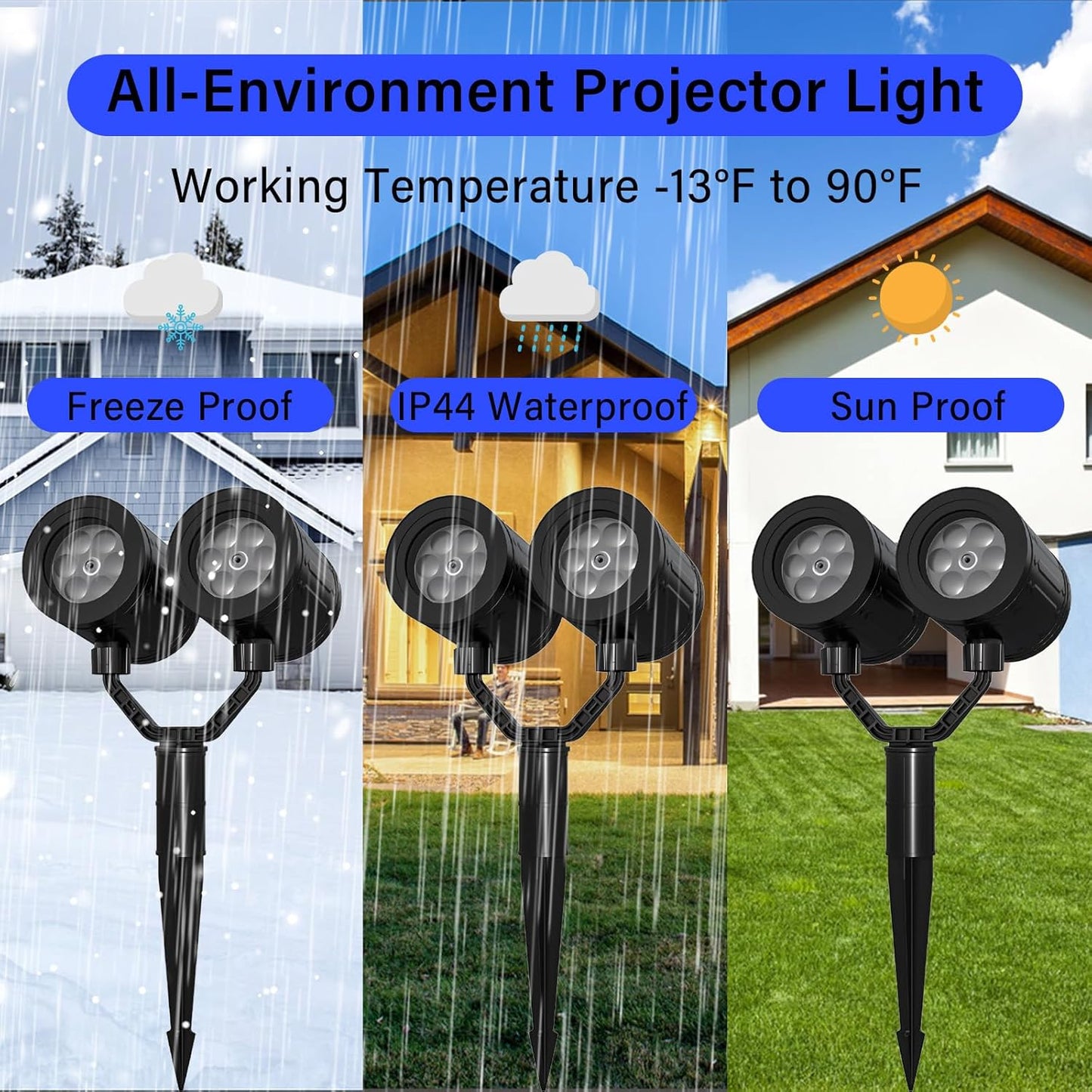 Upgraded Snowflake Christmas Projector Lights - Triple Head LED Outdoor Decor with Timer