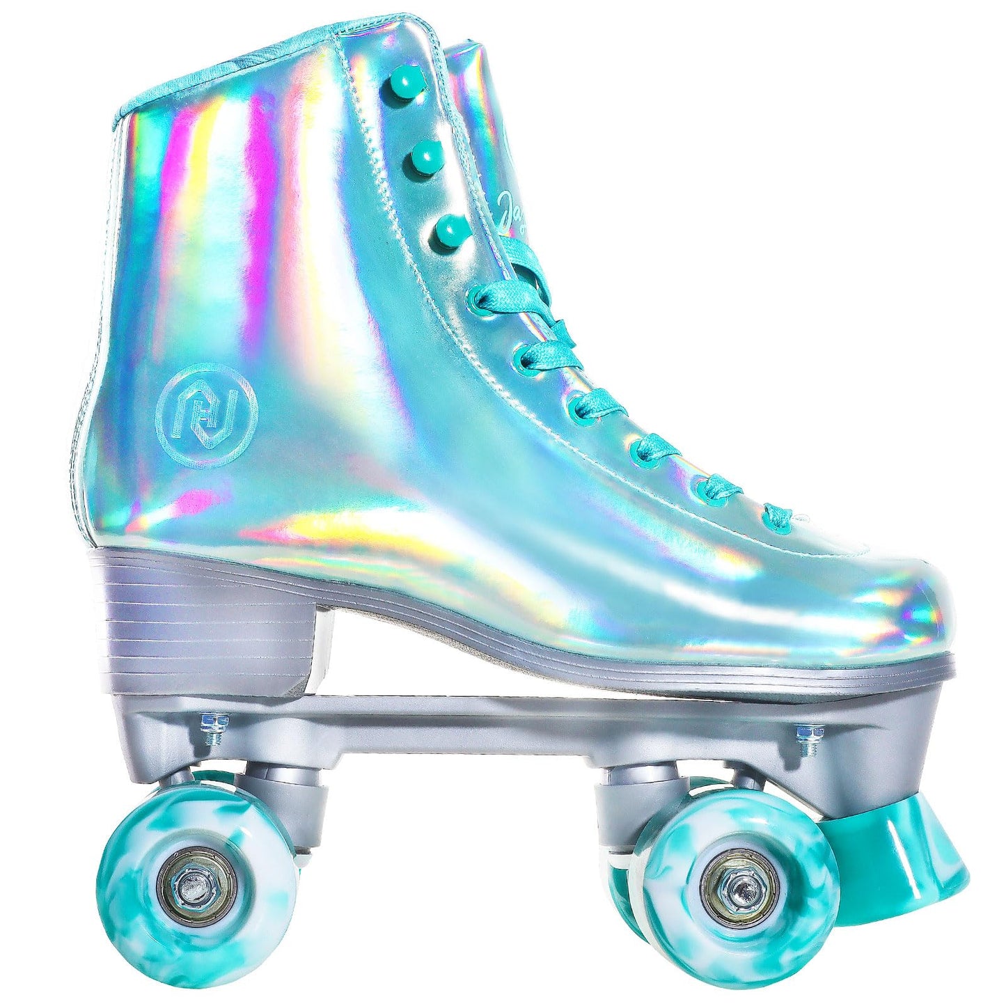 JajaHoho Roller Skates for Women, Shiny Holographic High Top Rollerskates, Double-Row Four Mixture Gradient Wheels Quad Skates for Girls Age 8-50 Indoor Outdoor (Size 8, Mint Green)