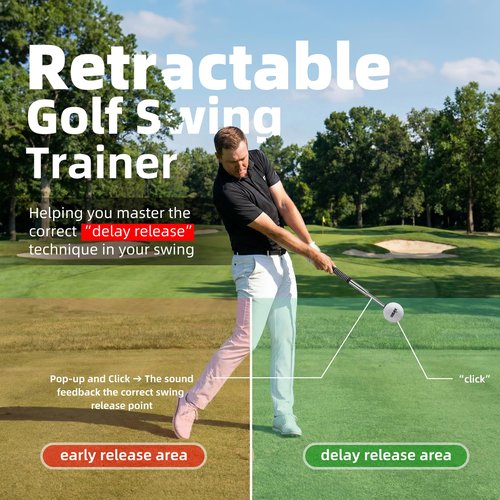 xinze Retractable Golf Swing Trainer and Club Grip Trainer 2-in-1 Bundle,Right Hand Golf Training Aid,Click Stick