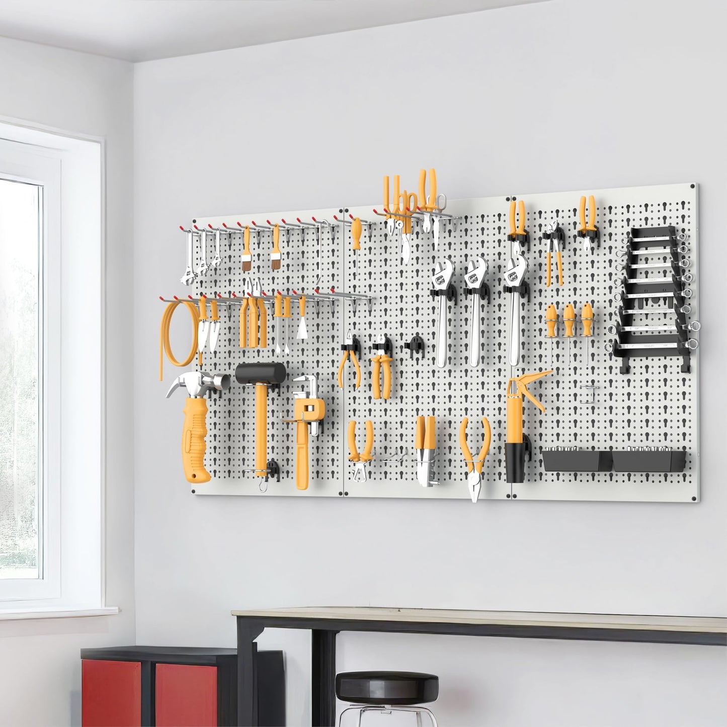 WALMANN Metal Pegboard Tool Organizer Boards with Pegboard Hooks, 24x48 in Tools Organizer Pegboard for Garage, Workbench, Peg Board, Tool Storage Board with Hooks(Grey)