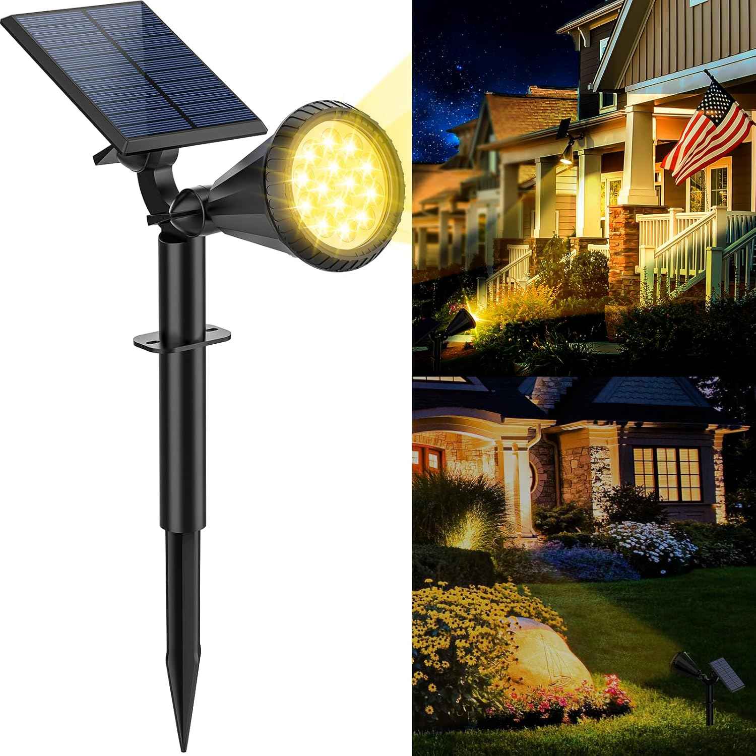 Solar Spot Lights Outdoor - 8 Pack Waterproof Adjustable Landscape Lights for Garden & Pathway