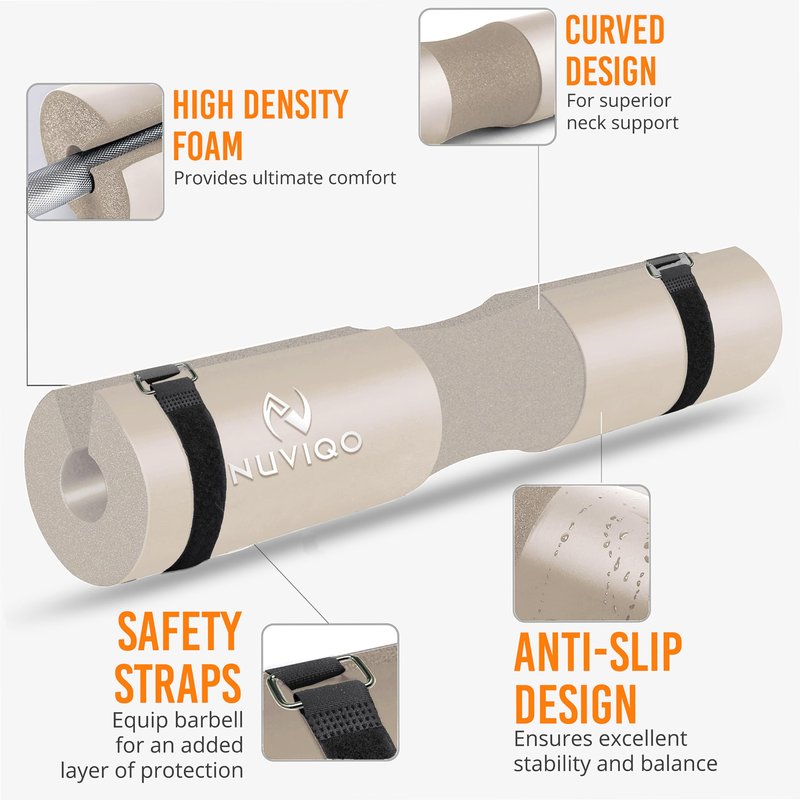 Barbell Pad Squat Pad for Lunges and Squats - Hip Thrust Pad for Standard and Olympic Bars - Provides Cushion to Neck and Shoulders While Training (PEARL WHITE)