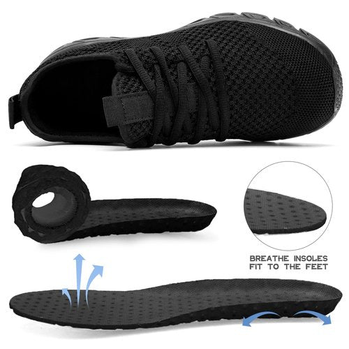 IQYNAM Running Shoes for Men Women Tennis Walking Slip on Unisex Slip-Resistant Work Shoes Breathable Athletic Workout Gym Black Sneakers Size Women 12/Men 11