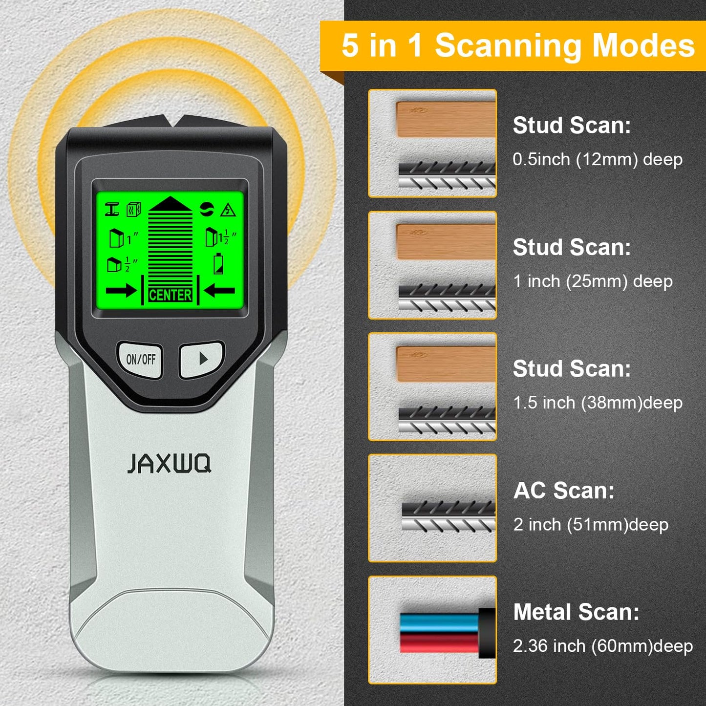 Stud Finder Wall Scanner - 5 in 1 Stud Finder Tool w/Microprocessor Chip and HD LCD Display, Stud Detector Beam Finders for Center & Edge of Wood AC Wire Metal Studs Joist Pipe