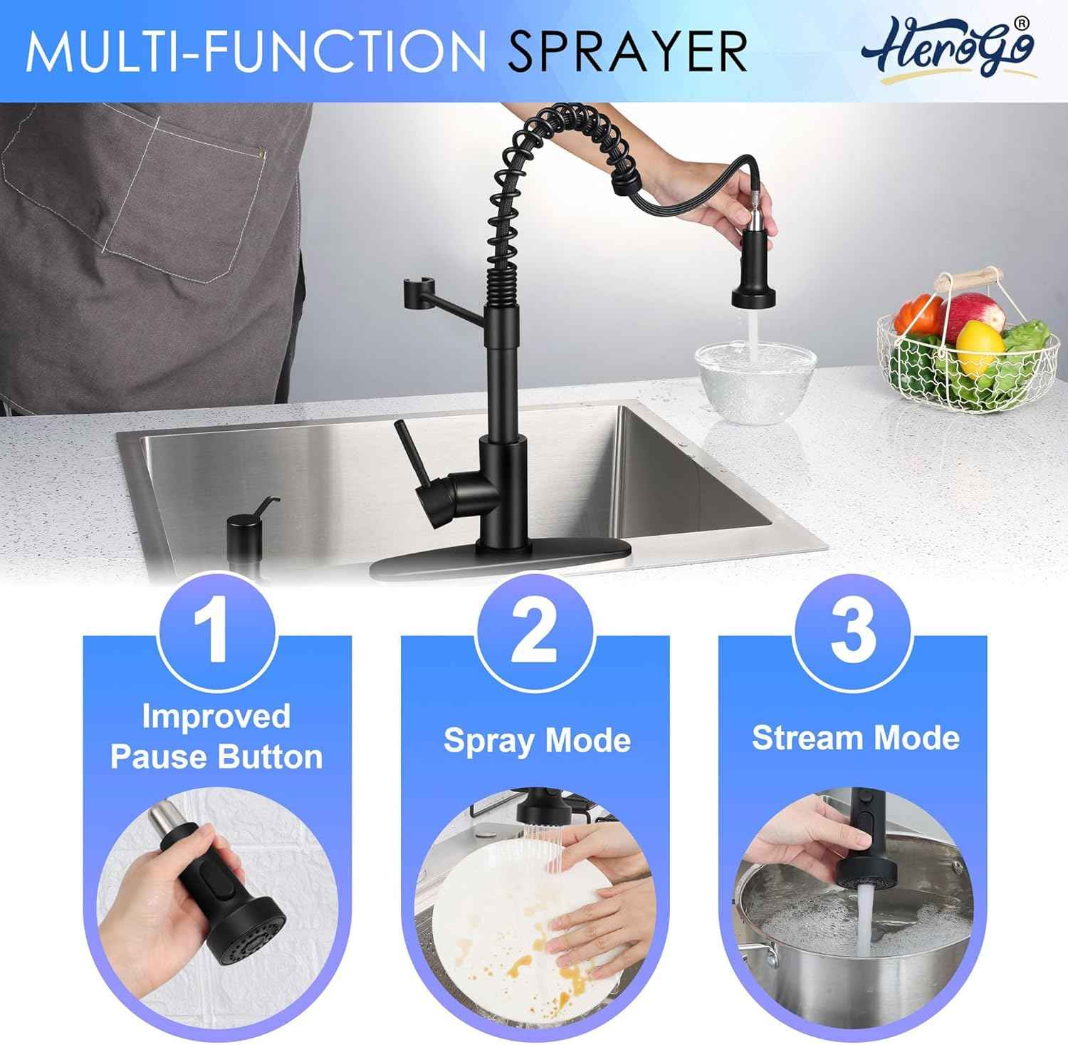 Touchless Kitchen Faucet with Soap Dispenser & Pull Down Sprayer - Commercial Grade Brushed Nickel