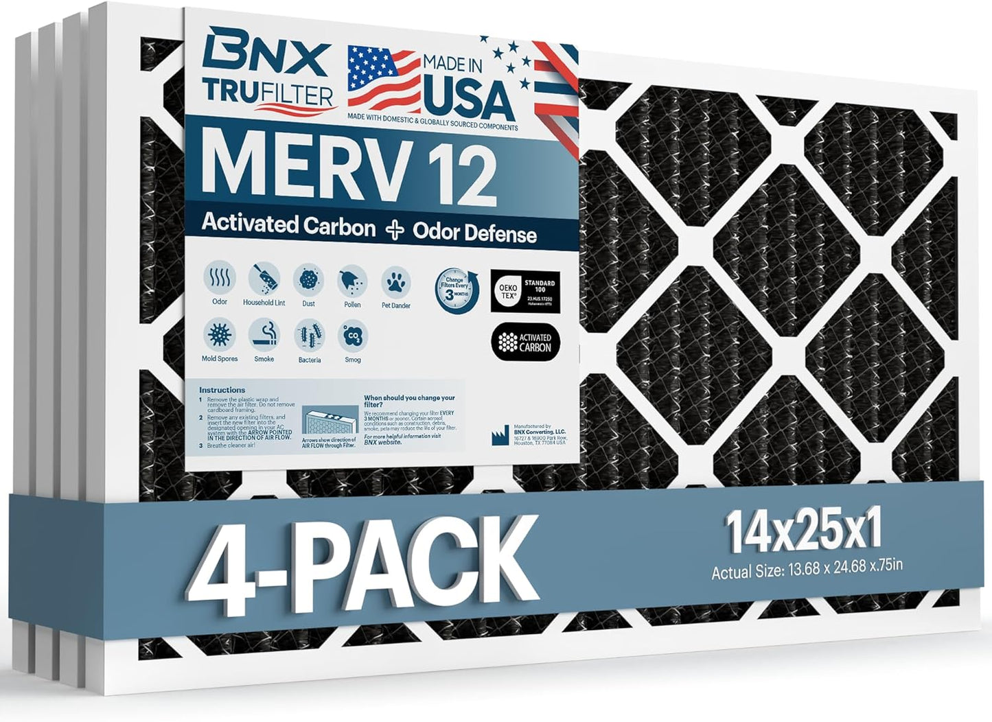 BNX TruFilter 12x12x1 MERV 8 Air Filters (6-Pack) - USA-Made Dust & Pet Defense for HVAC