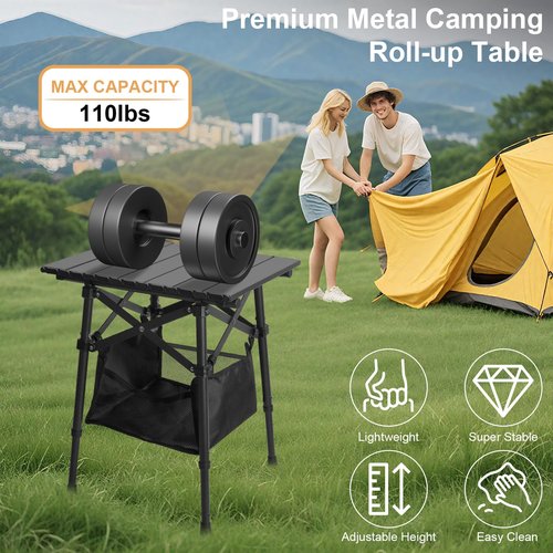 Audoyon Folding Camping Table - Small Outdoor Table with Storage Bag - Adjustable Height 14.2'' & 18.9'', Portable Lightweight Aluminum Foldable Side Table for Picnic, BBQ, Beach & Tailgating (Small)