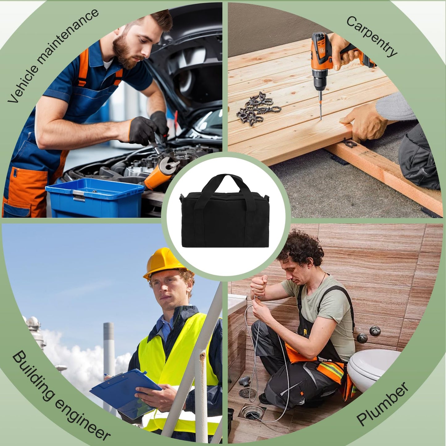 Small Tool Bag,Close Top Wide Mouth Tool Organizer Bag,Large Capacity Tool Bags for Men,Canvas Tool Storage Bag for Storage Handbag for Screwdrivers,Wrench,Pliers Hand Tools (black, 14 Inch)