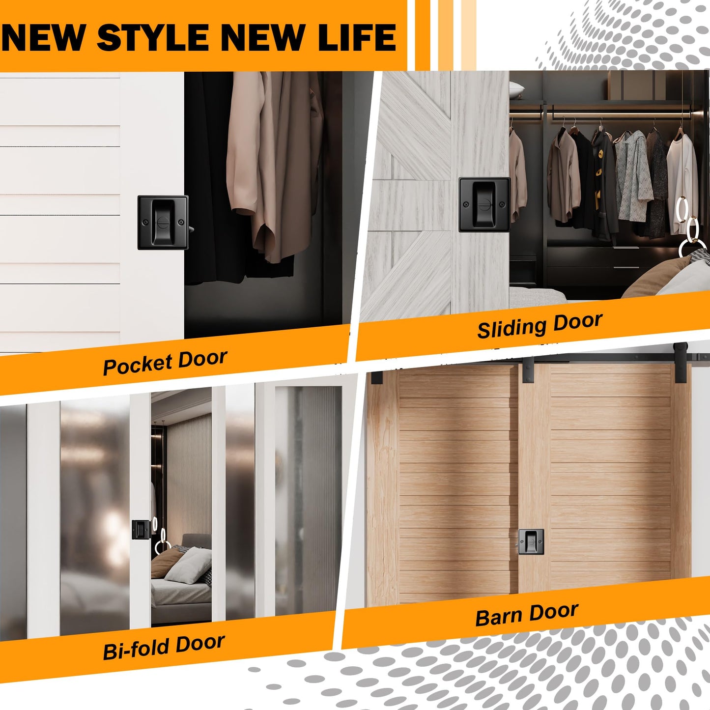 HILLMASTER Pocket Door Hardware, Matte Black Solid Brass Pocket Door Lock Pull, 1-3/8' Thickness, Black, 1 Pack