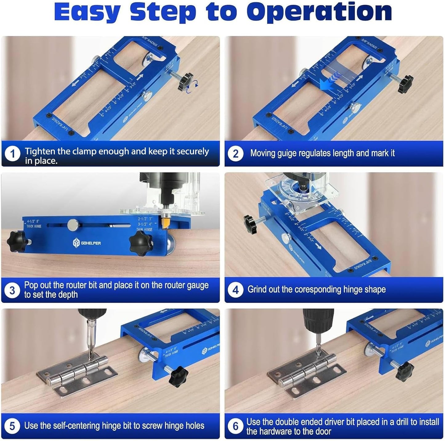 Aluminum Door Hinge Jig Template Kit for Router - Adjustable Mortise Tool for 2.5" to 5" Hinges