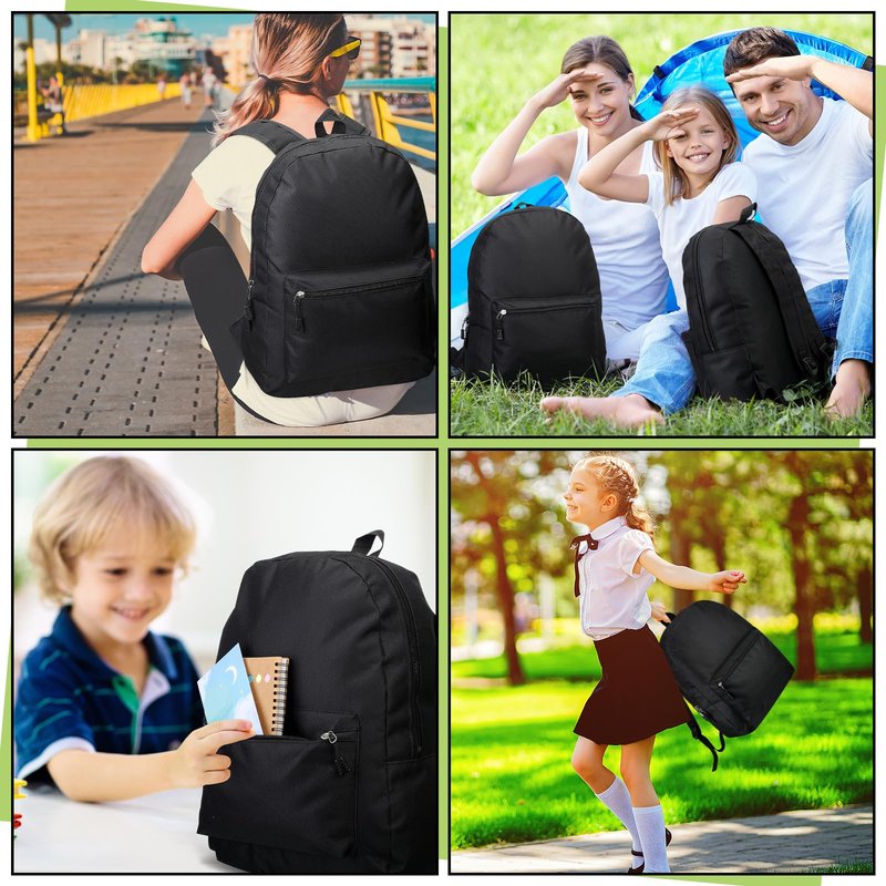 Amylove 24 Pack Backpack in Bulk - 17 Inch Classic Bookbags Bulk Lightweight Outdoor Travel Bag for Elementary Middle High(Black)