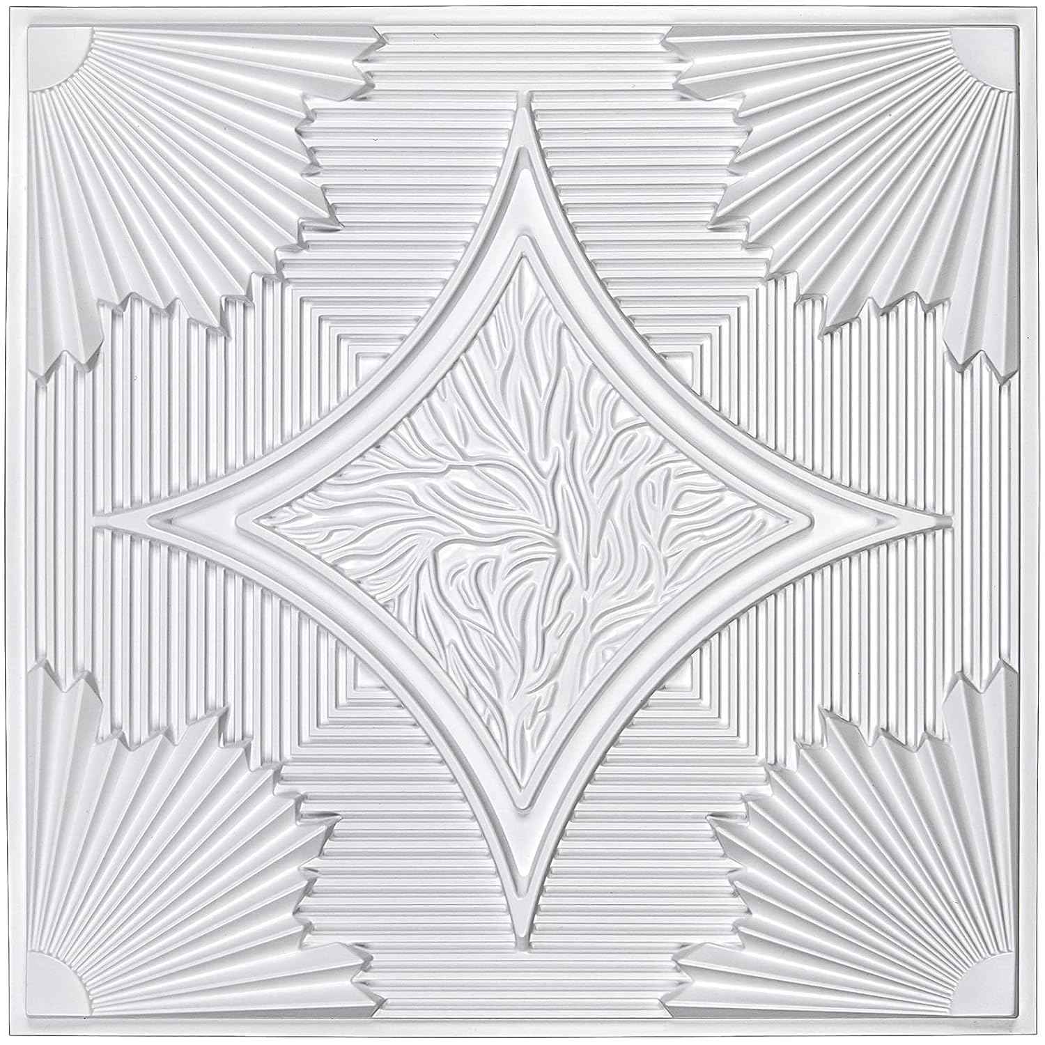 Art3d 24x24 White Drop Ceiling Tiles (12-Pack, 48 Sq.ft) - 3D Wainscoting Panels for Easy Glue-Up