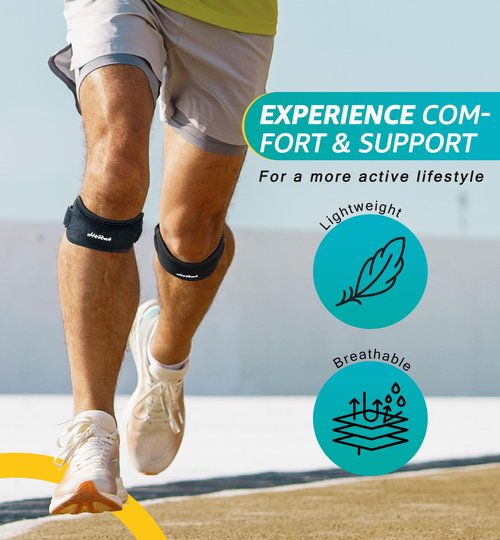 HiRui 2 Pack Patella Tendon Knee Straps - Knee Pain Relief & Patella Stabilizer Brace Support for Jumpers Knee, Running, Hiking, Basketball, Tennis, Soccer, MTB, Squats, Tendonitis, Arthritis (Black)