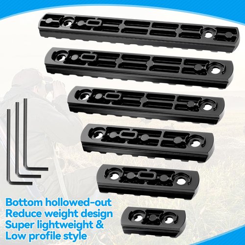REERON Single Picatinny Rail Section Adapter 6 Pack 3 5 7 9 11 13 Slot Aluminum Picatinny Rails Accessory with 13 T-Nuts & Screws, 3 Allen Wrench - Rounded Corner, Black