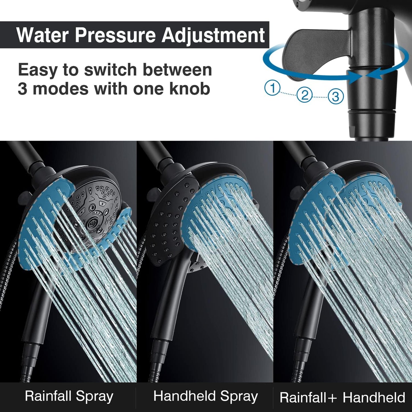 2.5GPM 7.2" Rainfall & Handheld Shower Head Combo with 60" Stainless Steel Hose
