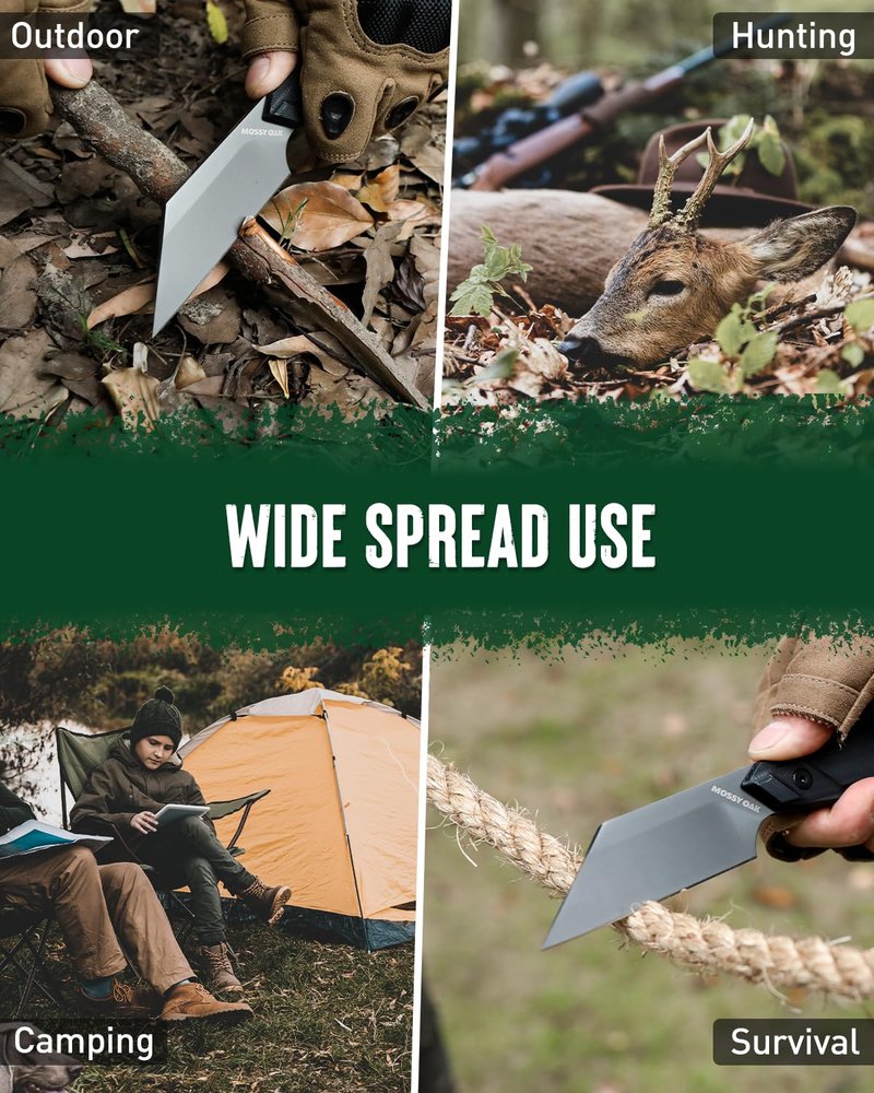 Mossy Oak 7.5 Inch EDC Fixed Blade Knife with Kydex Sheath, 14C28N Full Tang Camping Knife with Emergency Rope, G10 Handle for Survival, Hunting, Camping, Hiking