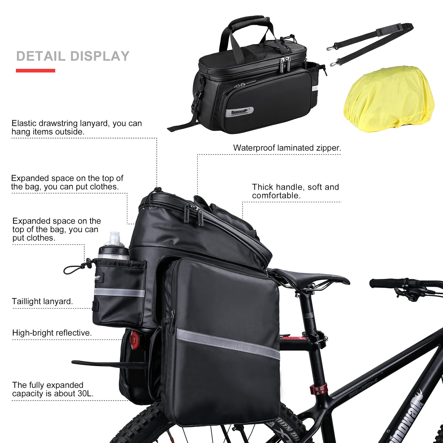 Kinpit Bike Trunk Bag Bike Pannier Bag Bike Rack Bag Rear Seat Bag Handbag for Bicycle Cargo Rack Saddle Bag Luggage Bag Bicycle Commuter Bag Shoulder Bag