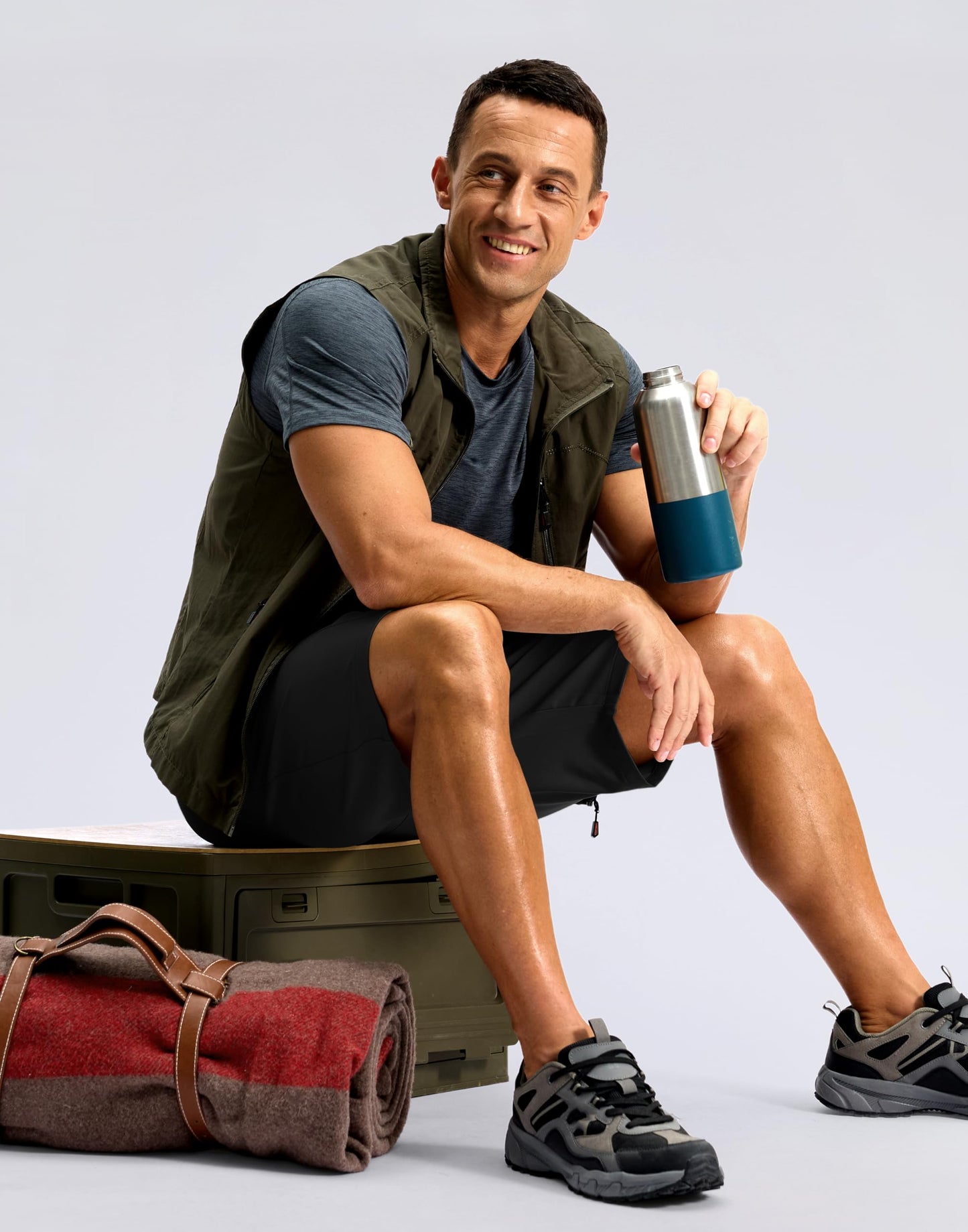 G Gradual Men's Casual Shorts 9" Lightweight Hiking Golf Zipper Pockets Stretch Quick-Dry Breathable Shorts for Travel Work Summer Black