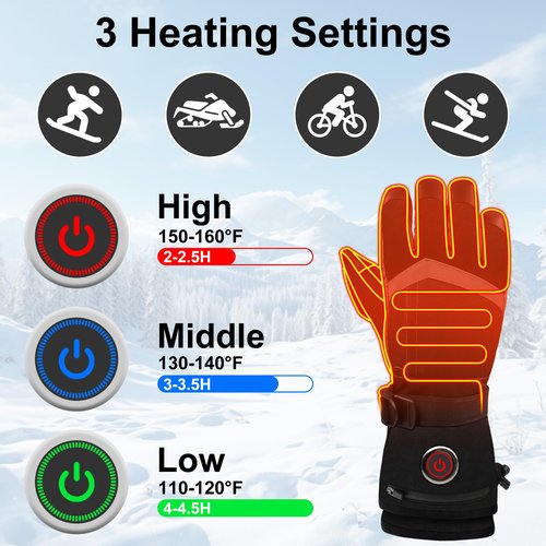 QILOVE Heated Gloves for Men Women, Waterproof Rechargeable Electric Gloves with 3 Heating Levels, Touchscreen Tips, Non-Slip Grip Hand Warmer for Motorcycling, Skiing & Outdoor Works