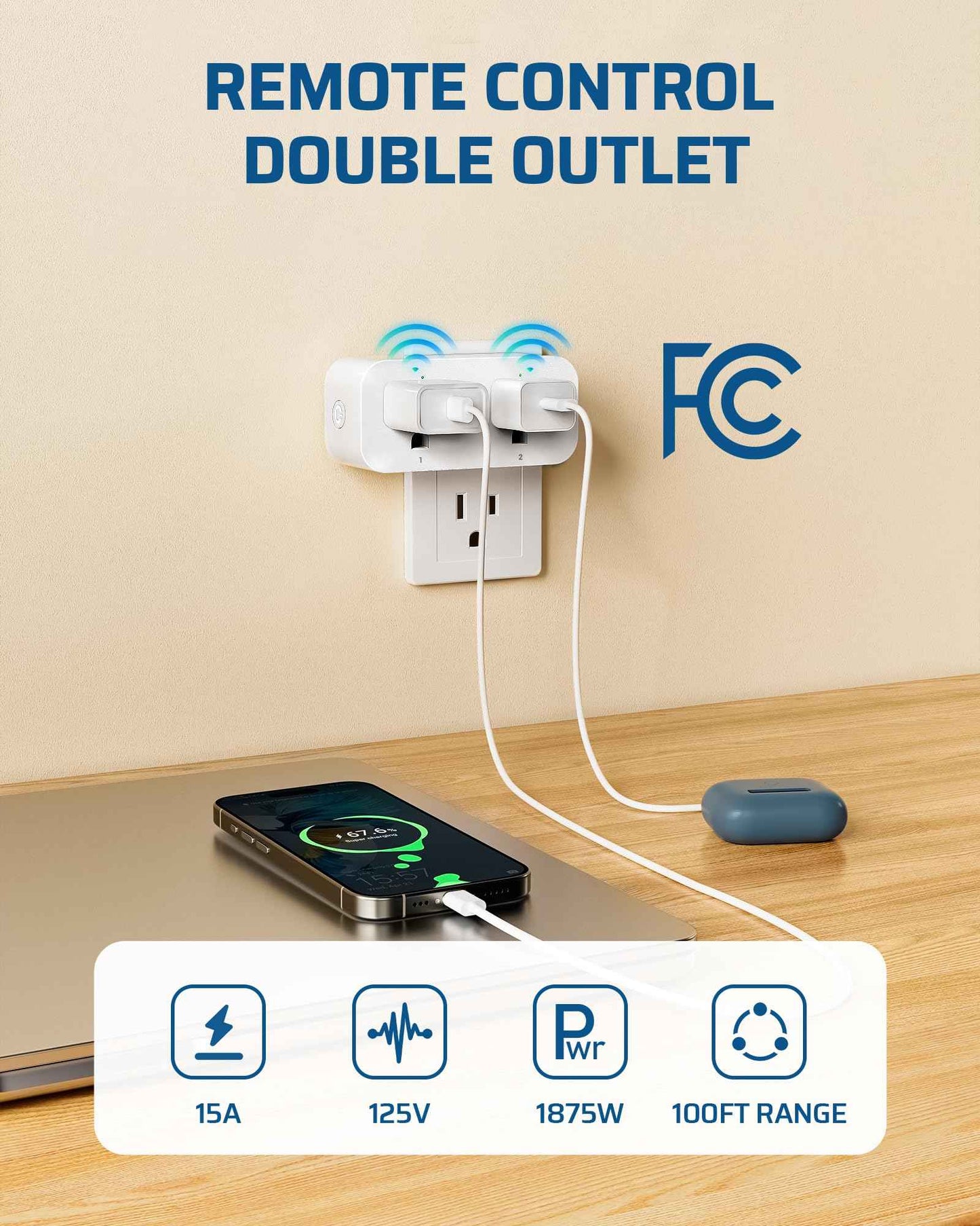 DEWENWILS Remote Control Outlet, Indoor Remote Outlet 2 Pack with 4 Independent Control & 1 All Control, Remote Outlet Switch for Lamp, Fan, Vacs, Christmas Light, 100FT Range, 15A/1875W, FCC Listed