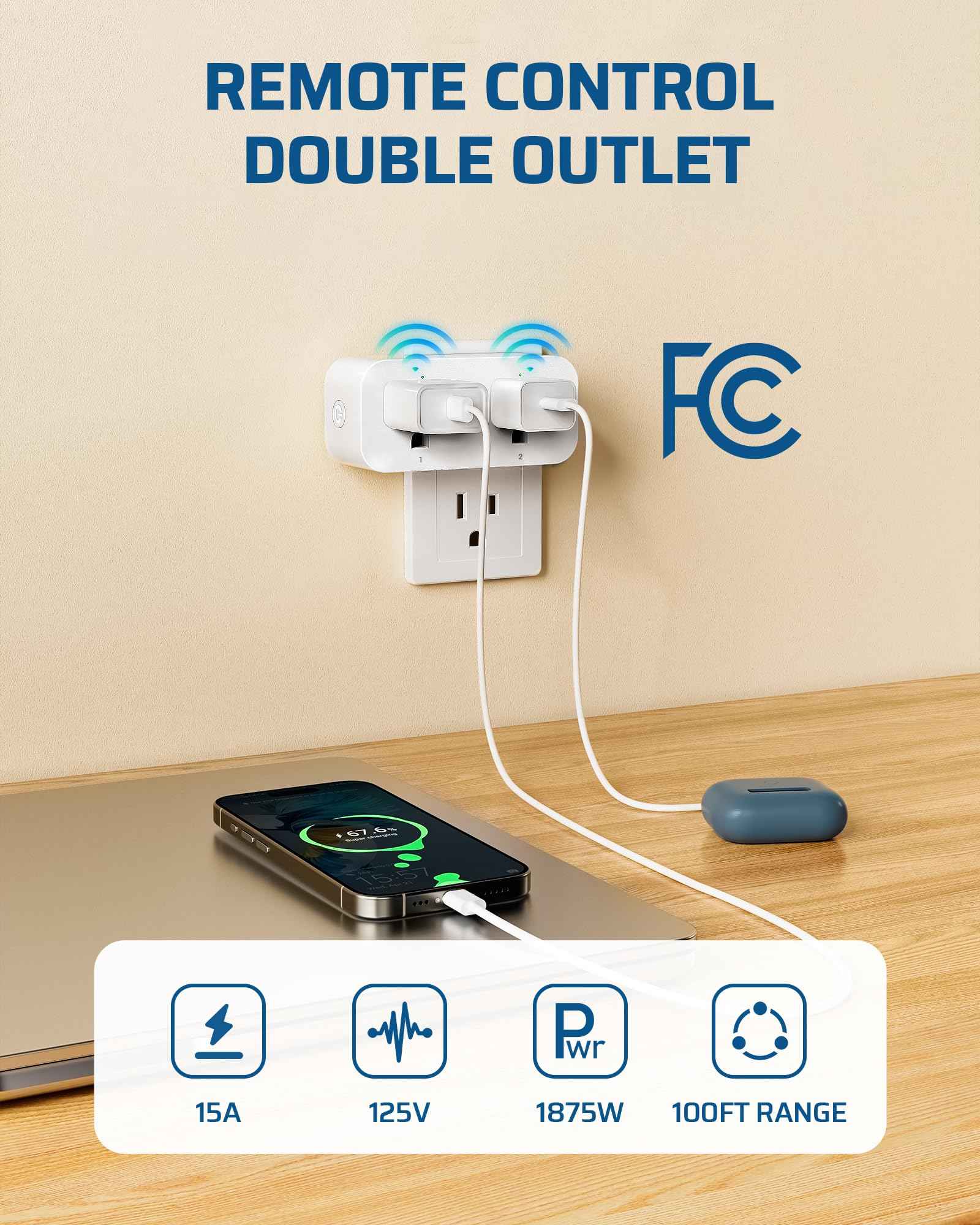 DEWENWILS Remote Control Outlet, Indoor Remote Outlet 2 Pack with 4 Independent Control & 1 All Control, Remote Outlet Switch for Lamp, Fan, Vacs, Christmas Light, 100FT Range, 15A/1875W, FCC Listed