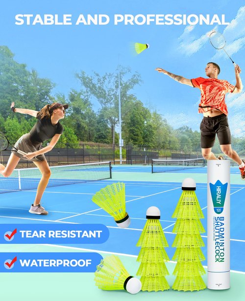 HIRALIY 24 Pack Badminton Birdies, Nylon Durable Shuttlecocks for Backyard & Baseball Batting Practice, Wind Resistant Speed 77 Bulk Yellow Ball Set for Family, Beginners & Outdoor Sports