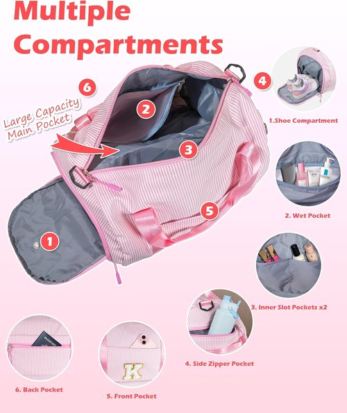 Graduation Gift-Gifts for 10 Years Old Girl, Girls Travel Duffle Bag, Dance Bag for Girls, Kids Overnight Bags with Shoe Compartment, Teen Girl Gifts Trendy Stuff, Birthday Gift (Letter A)
