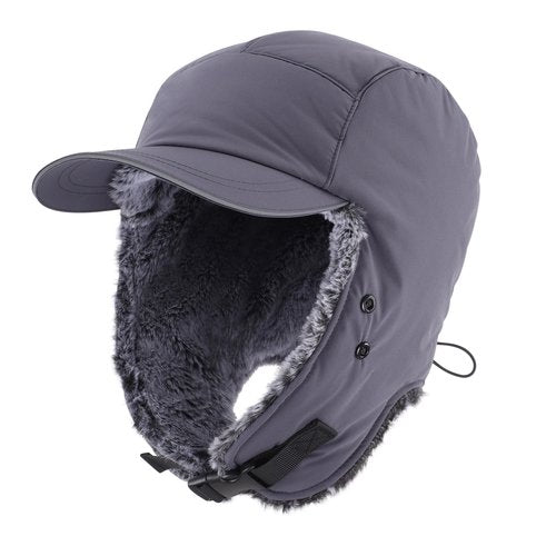 Home Prefer Waterproof Mens Faux Fur Trooper Trapper Hat Hunting Warm Winter Hat with Ear Flaps Visor Face Mask (US, Alpha, One Size, Dark Grey)