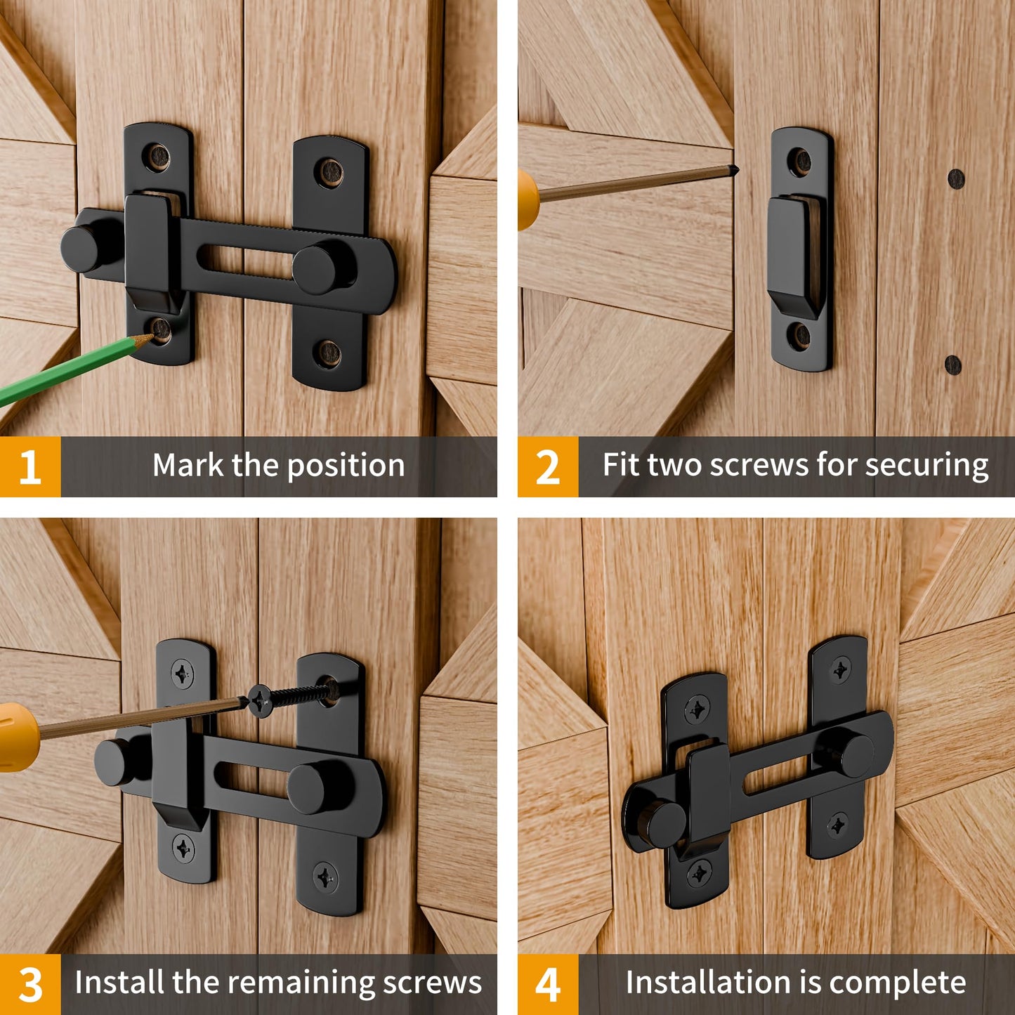 SANKEYTEW 180 Degree Matte Black Bifold Latch Flip Sliding Barn Door Latches, Gate Latch for Barn Door, Sliding Door, Pet Door, Garage, Bathroom, Window, Outdoor