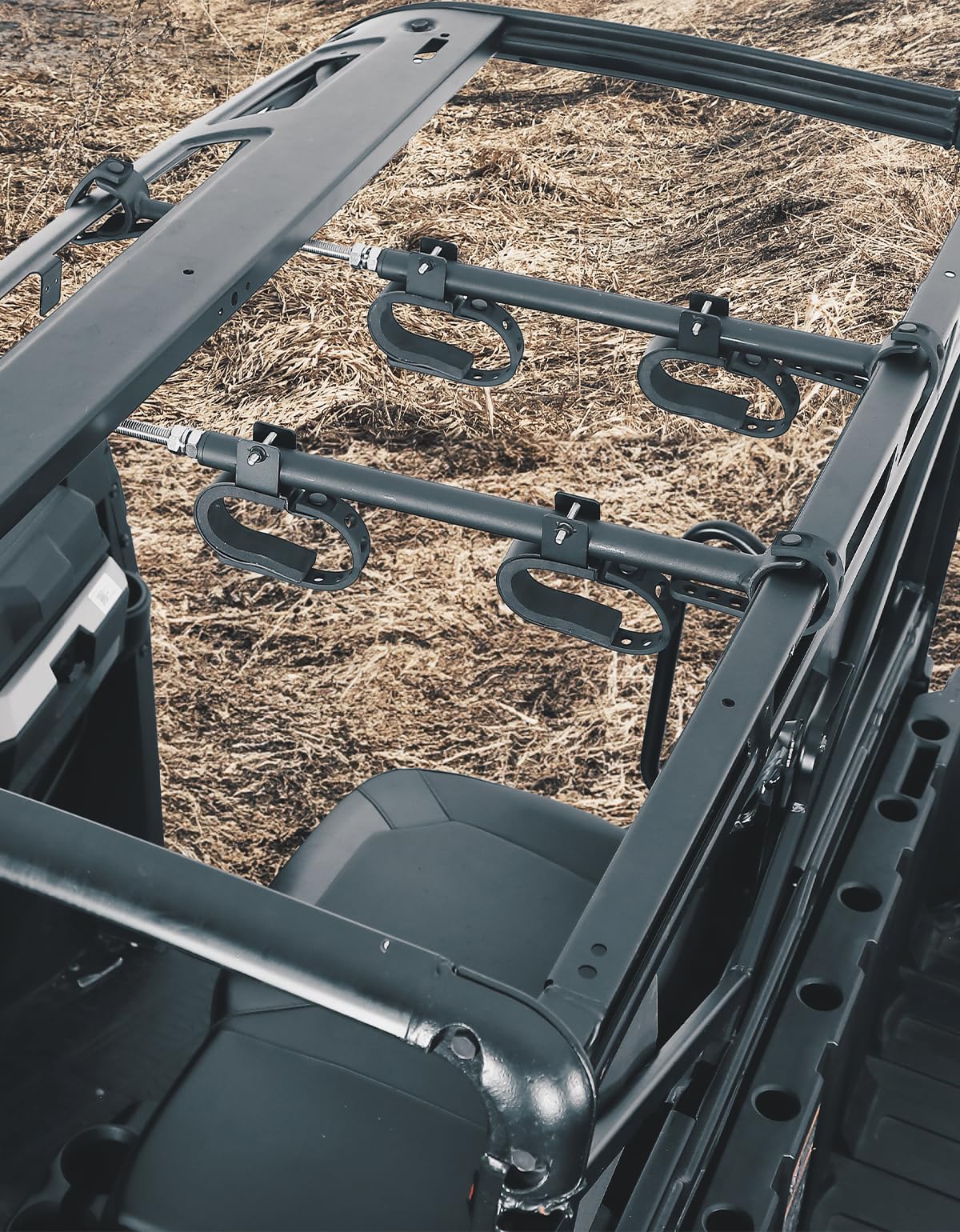 KEMIMOTO UTV Overhead Tool Holder Rack, Hunting Tool Holder Rack Roof Mounted Tool and Bow Rack for 23 in - 32 in Roll Bars Depth (Front to Back) Compatible with Polaris Ranger, Mule, Uforce