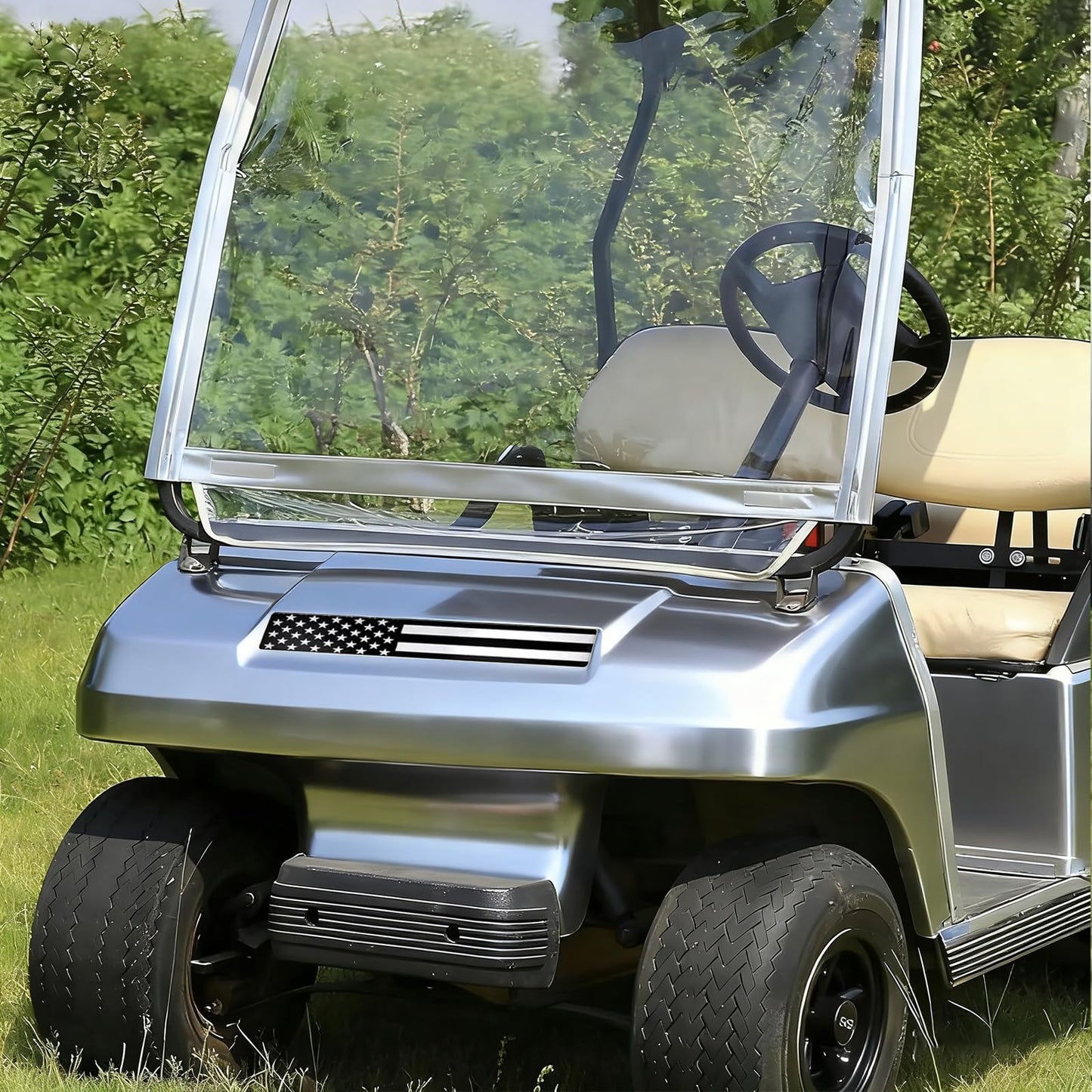 Black & Grey American Flag Club Car DS & Carryall Golf Cart Front Name Plate, Compatible with Carryall Carts& Club Car DS.