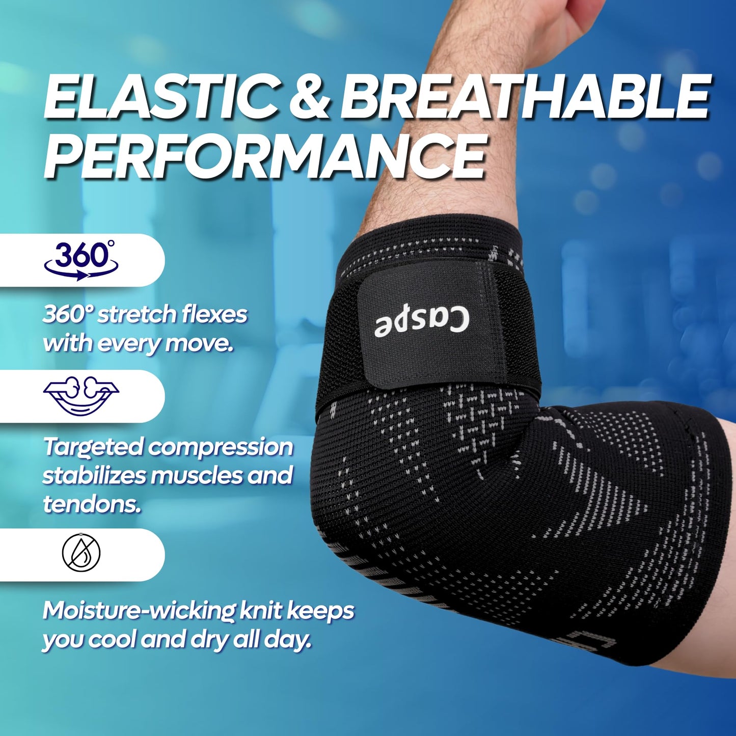 Caspe 2 Pack Elbow Compression Sleeve with Strap – Compression Sleeves for Women & Men, Arm Support, Elbow Brace for Tendonitis Relief, Support for Weightlifting & Workouts (Black, Large)