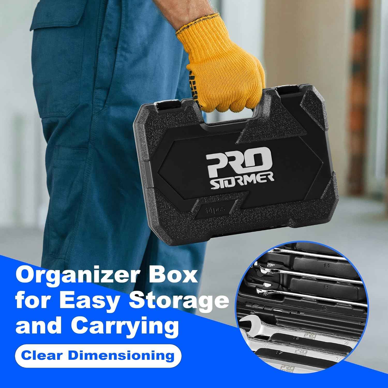 14-Piece Metric Ratcheting Wrench Set - Flex-Head, 72 Tooth, Cr-V Steel with Storage Case (6-19mm)