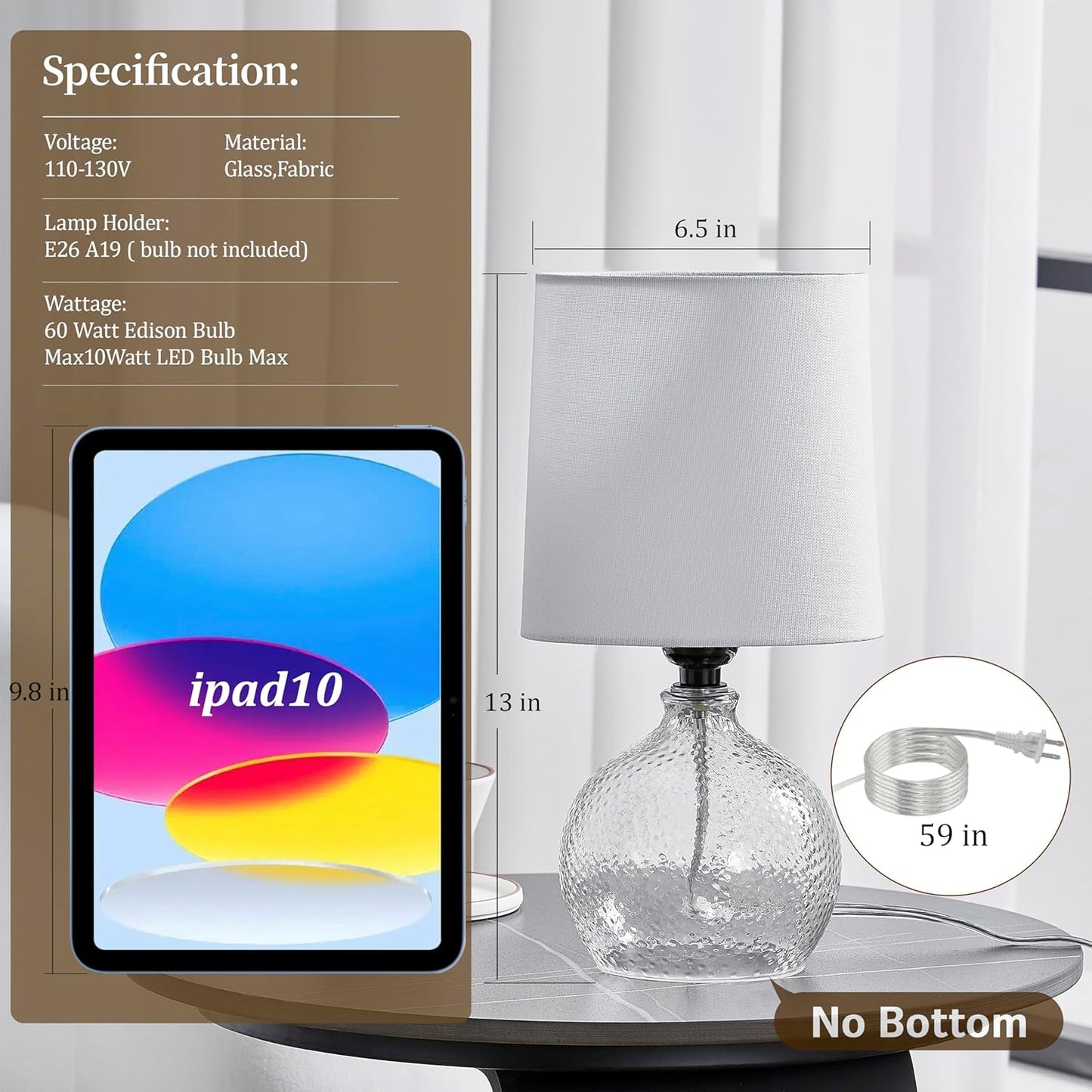 Boho Table Lamps Set of 2 - 13.5" Rustic Ceramic Bedside Lamps for Bedroom & Living Room