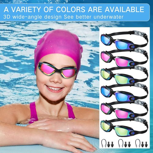 Flutesan Swim Goggles for Adults - Anti-Fog, Leak-Proof Design with Ear Plugs & Nose Clip | 6 Pack