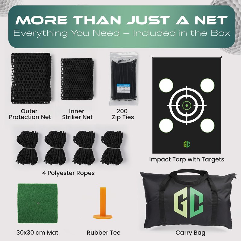 Premium Golf Hitting Net 10x10x10FT (Net Only) - Golf Practice Net with Targets, Protection & Strike Net, Mat & Tee, Carry Bag (No Metal Frame) Golf Nets for Backyard, Indoor, Outdoor, Garage