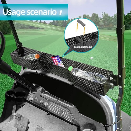 DoonMi Golf Cart Front Inner Basket Dash Storage/Tray Organizer Inner Front Storage Basket for EZGO TXT & RXV, Club Car DS & Precedent,Yamaha&G29 /Drive2.Size is 33.6"(L) x 5.12"(W) x 3.94"(H)