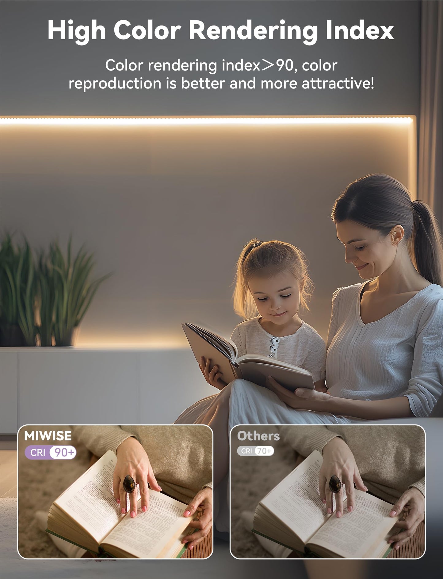 MIWISE LED Strip Lights USB 5V,Super Bright COB LED Strip Light 2700K Warm White with Touch Dimmer Switch,CRI90+ Flexible Dimmable Tape Lights,for Makeup Mirror,Under Cabinet,3D Printer,Sewing Machine