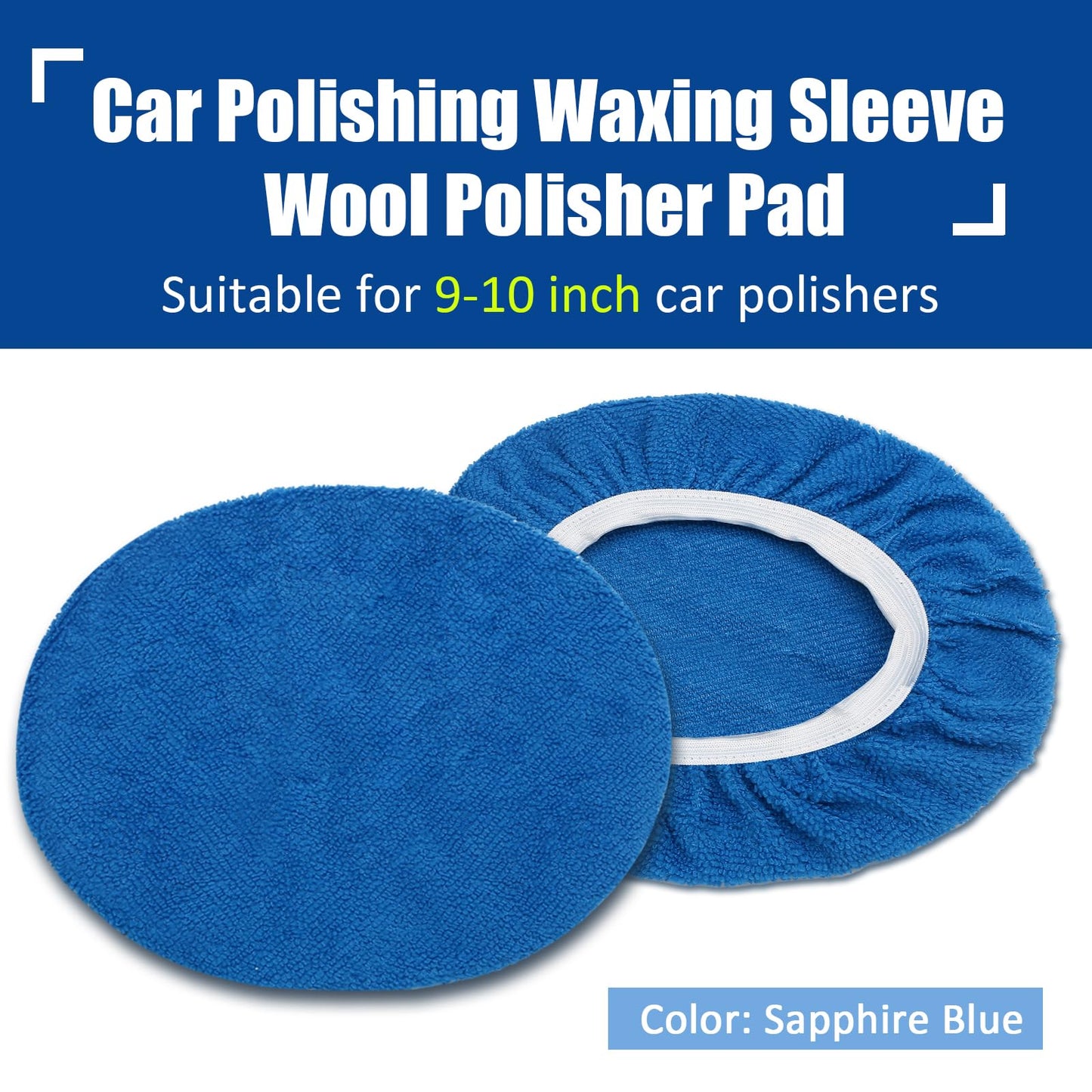 Qjaiune 6 PCS Car Buffing Pads for 9-10 Inch Orbital Polisher, Microfiber Polishing Pad Buffer Polisher Bonnets, 9-10 Inch Polishing Pads Cover Waxing Pads for Car Detailing (Blue)