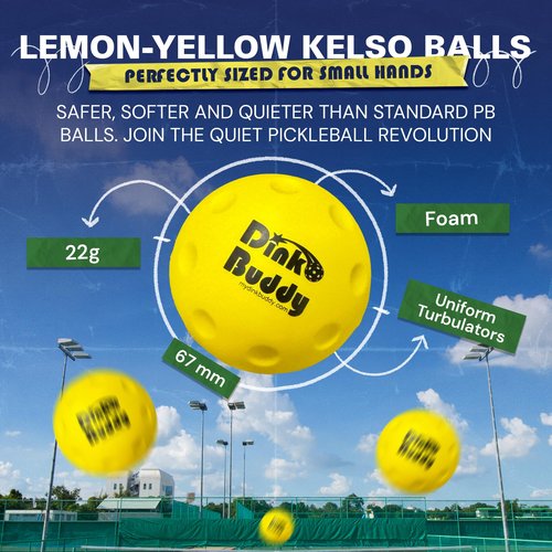 Dink Buddy - 2-in-1 Budding Pro Pickleball Kiddie Set, Complete with 4 Kelso Balls, 2 Mini Pickleball Paddles, & 1 Child-Sized Drawstring Backpack