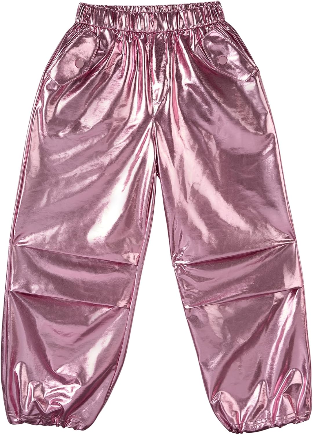 Stelle Girls Metallic Cargo Pants - Shiny Hip Hop Dance Joggers | Sparkly Stretchy Wide Leg for Ages 4-15