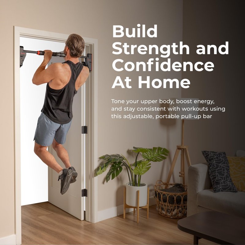 Sunny Health & Fitness Doorway Pull Up Bar – Adjustable Length, No-Screw Lock, Anti-Rotation, Home Gym Pull Up Bar Station - NO. 109