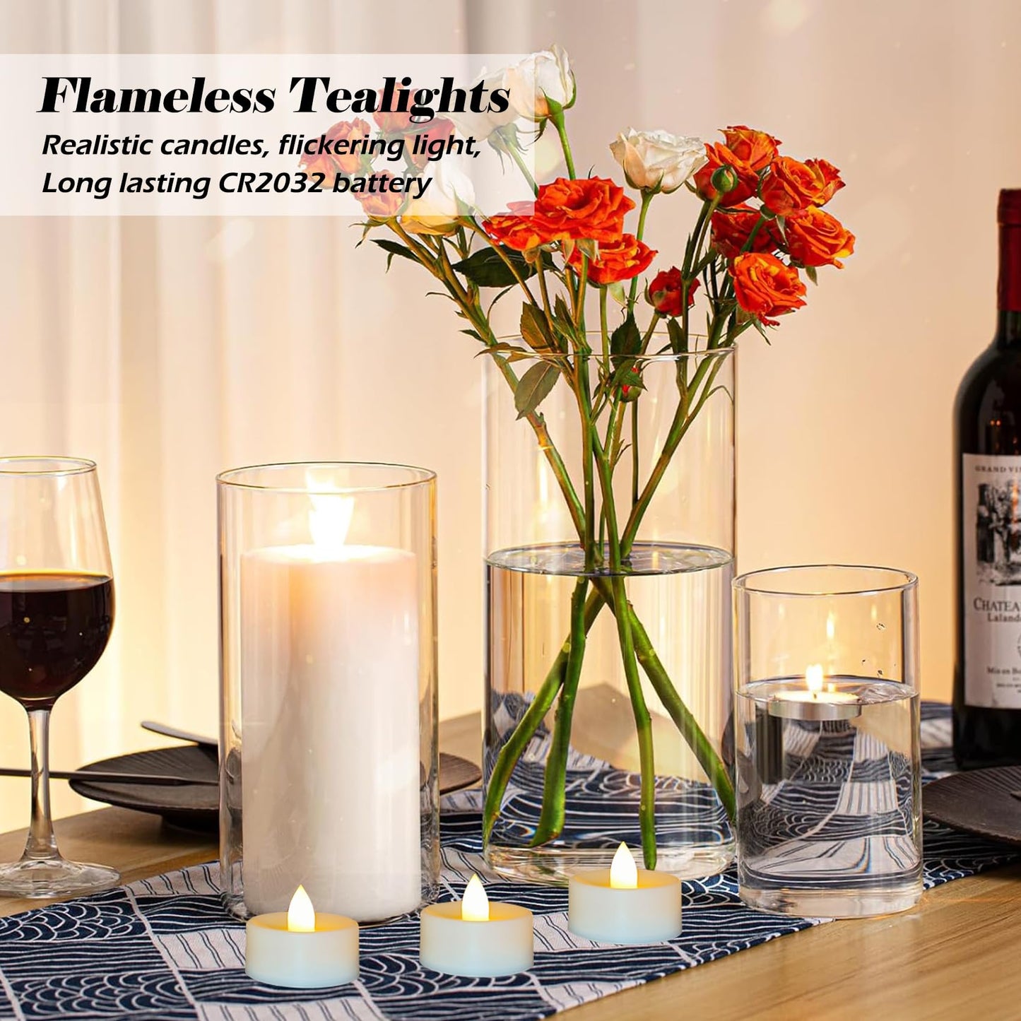 24 Pack Battery Operated Tea Lights Candles Flickering Flameless LED Lights, Long Lasting 200+ Hours Realistic Electric TeaLights Fake Plastic candles for Wedding, Centerpieces, Halloween, Christmas